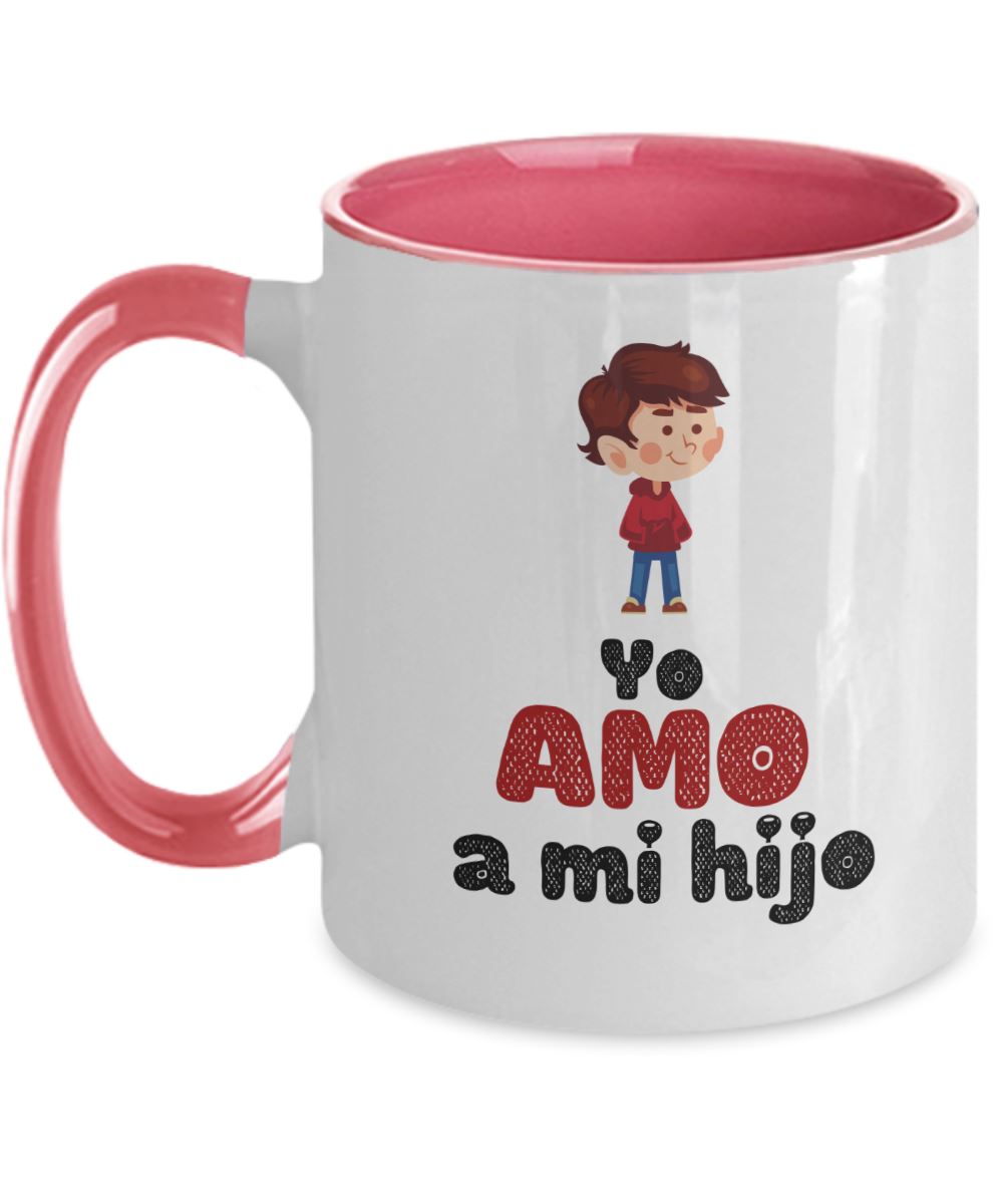 Taza dos Tonos con Mensaje para hijo: Yo Amo a mi hijo Coffee Mug Regalos.Gifts Two Tone 11oz Mug Pink 