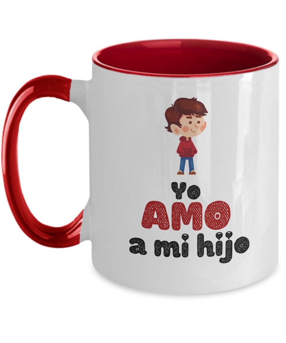 Taza dos Tonos con Mensaje para hijo: Yo Amo a mi hijo Coffee Mug Regalos.Gifts Two Tone 11oz Mug Red 