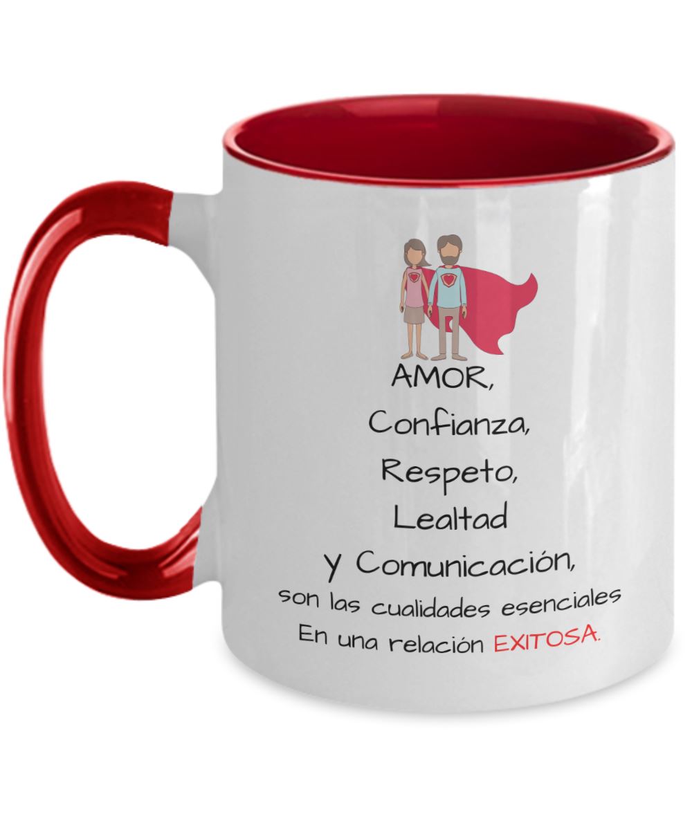 Taza dos Tonos con Mensaje para Pareja: Amor, Confianza, Respeto… Coffee Mug Regalos.Gifts Two Tone 11oz Mug Red 