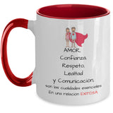 Taza dos Tonos con Mensaje para Pareja: Amor, Confianza, Respeto… Coffee Mug Regalos.Gifts Two Tone 11oz Mug Red 