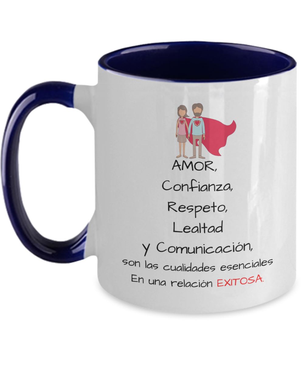 Taza dos Tonos con Mensaje para Pareja: Amor, Confianza, Respeto… Coffee Mug Regalos.Gifts Two Tone 11oz Mug Navy 