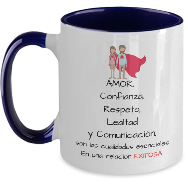 Taza dos Tonos con Mensaje para Pareja: Amor, Confianza, Respeto… Coffee Mug Regalos.Gifts Two Tone 11oz Mug Navy 