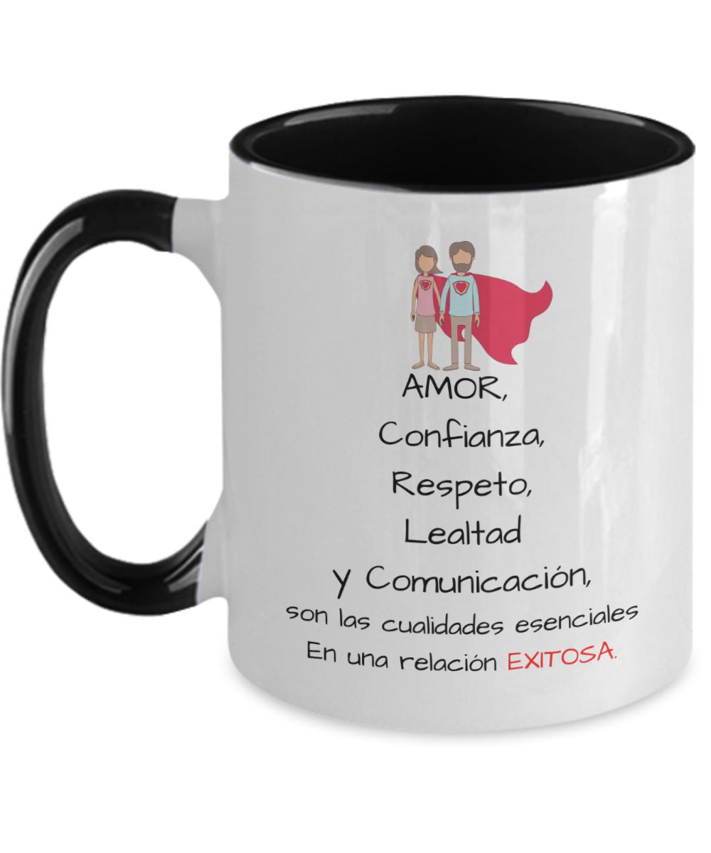 Taza dos Tonos con Mensaje para Pareja: Amor, Confianza, Respeto… Coffee Mug Regalos.Gifts Two Tone 11oz Mug Black 