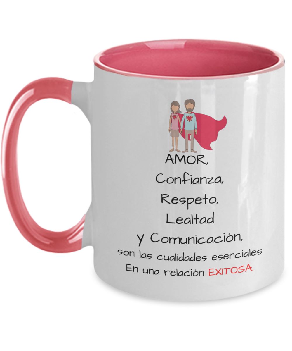 Taza dos Tonos con Mensaje para Pareja: Amor, Confianza, Respeto… Coffee Mug Regalos.Gifts Two Tone 11oz Mug Pink 