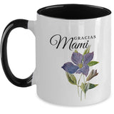 Taza dos Tonos para Día Madre: Gracias Mami Coffee Mug Regalos.Gifts Two Tone 11oz Mug Black 