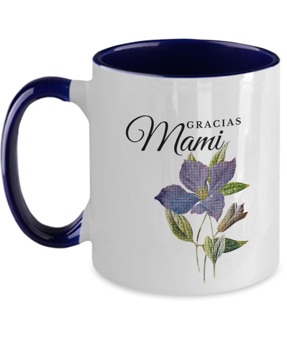 Taza dos Tonos para Día Madre: Gracias Mami Coffee Mug Regalos.Gifts Two Tone 11oz Mug Navy 