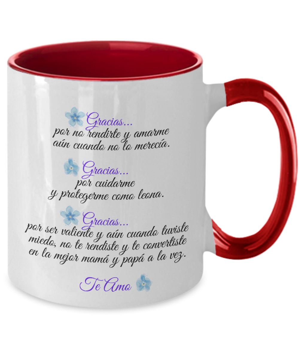 Taza dos Tonos para Día Madre: Para mi Mamá… Graciasss Coffee Mug Regalos.Gifts Two Tone 11oz Mug Red 