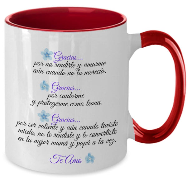 Taza dos Tonos para Día Madre: Para mi Mamá… Graciasss Coffee Mug Regalos.Gifts Two Tone 11oz Mug Red 