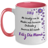 Taza dos Tonos para Mamá: Dios me bendijo con la madre más hermosa… Coffee Mug Regalos.Gifts Two Tone 11oz Mug Pink 