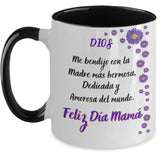 Taza dos Tonos para Mamá: Dios me bendijo con la madre más hermosa… Coffee Mug Regalos.Gifts Two Tone 11oz Mug Black 