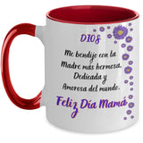 Taza dos Tonos para Mamá: Dios me bendijo con la madre más hermosa… Coffee Mug Regalos.Gifts Two Tone 11oz Mug Red 