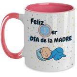 Taza dos Tonos para Mamá: Feliz Primer Día de la Madre (Boy) Coffee Mug Regalos.Gifts Two Tone 11oz Mug Pink 