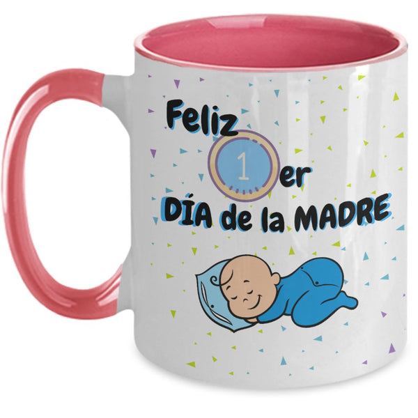 Taza dos Tonos para Mamá: Feliz Primer Día de la Madre (Boy) Coffee Mug Regalos.Gifts Two Tone 11oz Mug Pink 