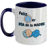 Taza dos Tonos para Mamá: Feliz Primer Día de la Madre (Boy) Coffee Mug Regalos.Gifts Two Tone 11oz Mug Navy 