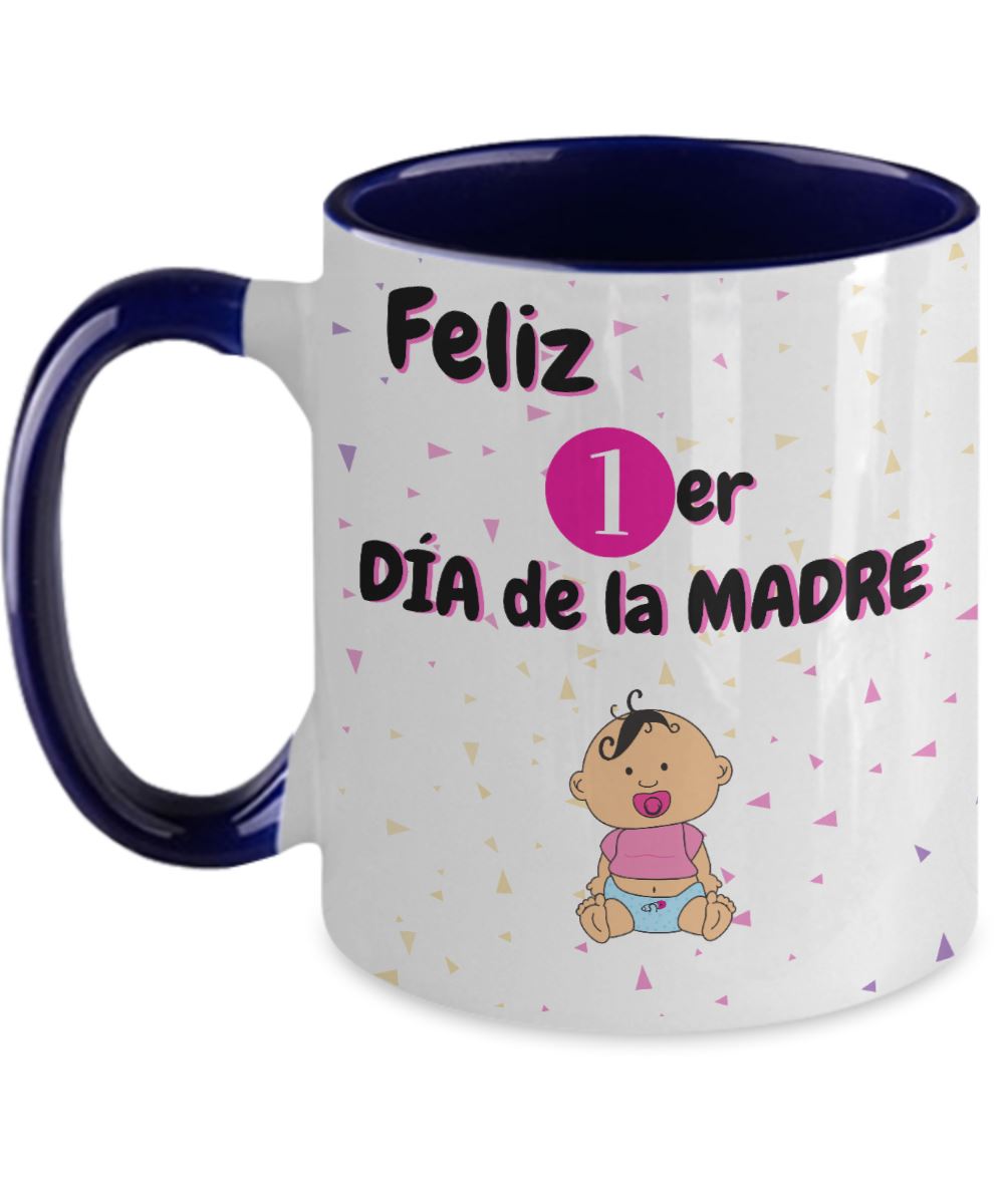 Taza dos Tonos para Mamá: Feliz Primer Día de la Madre (Girl) Coffee Mug Regalos.Gifts Two Tone 11oz Mug Navy 