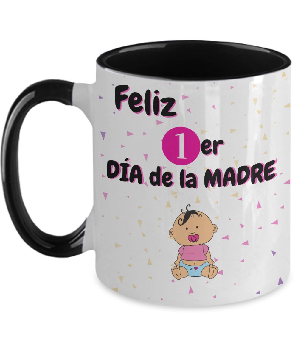Taza dos Tonos para Mamá: Feliz Primer Día de la Madre (Girl) Coffee Mug Regalos.Gifts Two Tone 11oz Mug Black 