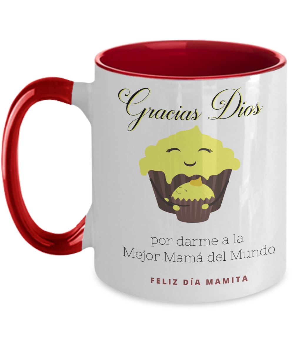 Taza dos Tonos para Mamá: Gracias Dios, por darme a la Mejor mamá del Mundo Coffee Mug Regalos.Gifts Two Tone 11oz Mug Red 