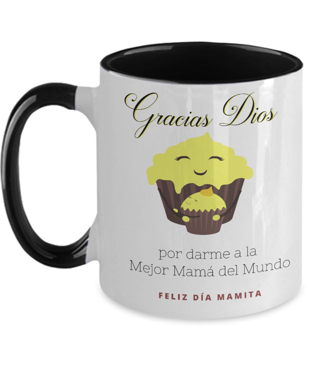 Taza dos Tonos para Mamá: Gracias Dios, por darme a la Mejor mamá del Mundo Coffee Mug Regalos.Gifts Two Tone 11oz Mug Black 