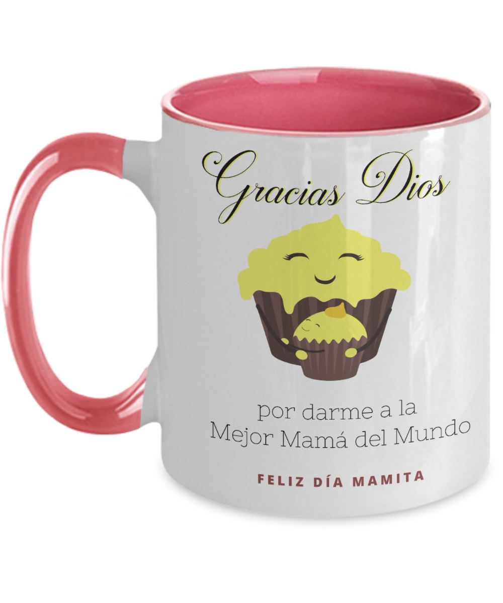 Taza dos Tonos para Mamá: Gracias Dios, por darme a la Mejor mamá del Mundo Coffee Mug Regalos.Gifts Two Tone 11oz Mug Pink 