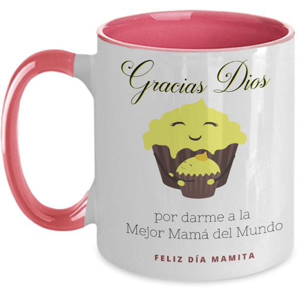 Taza dos Tonos para Mamá: Gracias Dios, por darme a la Mejor mamá del Mundo Coffee Mug Regalos.Gifts Two Tone 11oz Mug Pink 