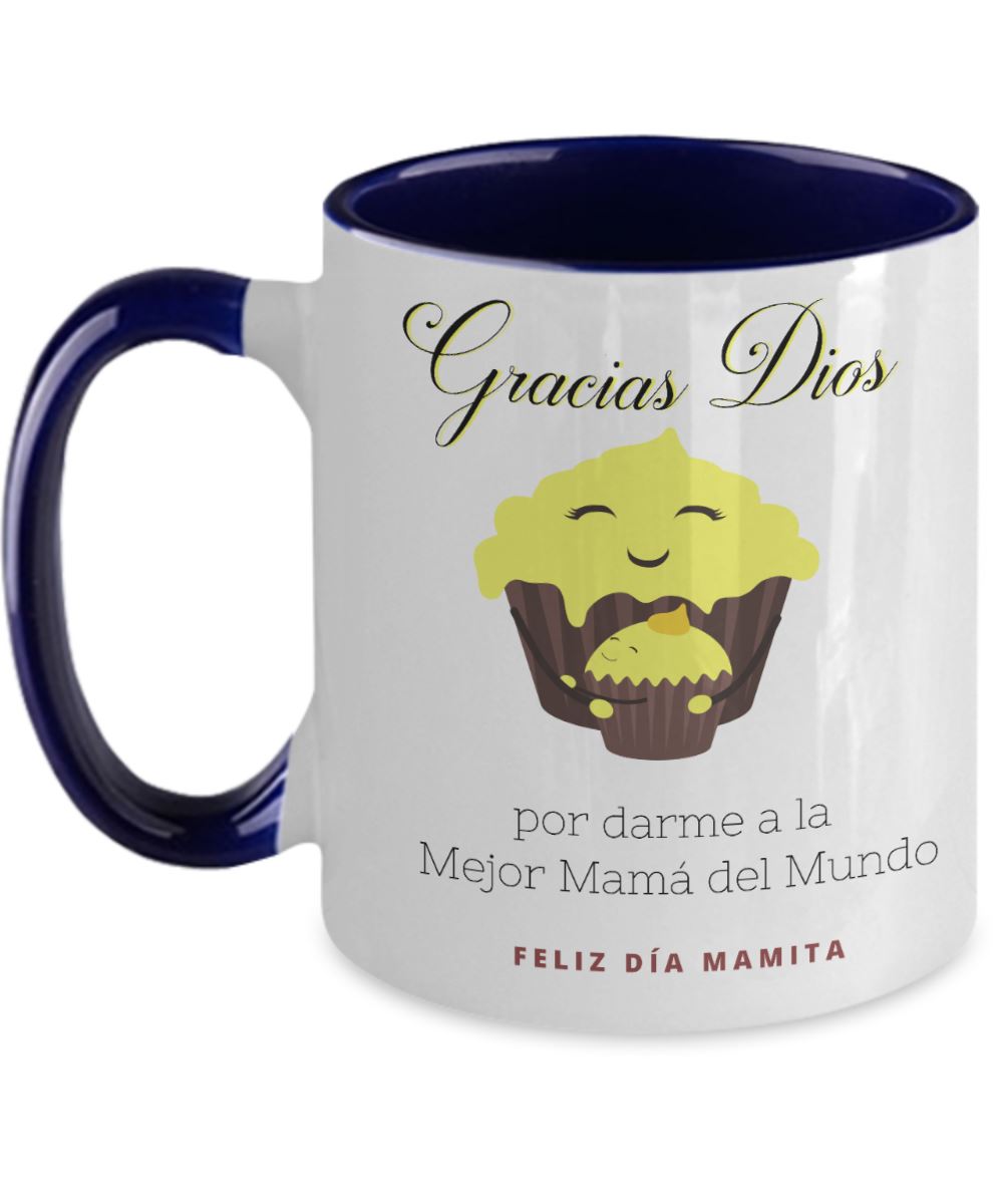 Taza dos Tonos para Mamá: Gracias Dios, por darme a la Mejor mamá del Mundo Coffee Mug Regalos.Gifts Two Tone 11oz Mug Navy 