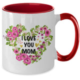 Taza dos Tonos para Mamá: I Love you Mom Coffee Mug Regalos.Gifts Two Tone 11oz Mug Red 