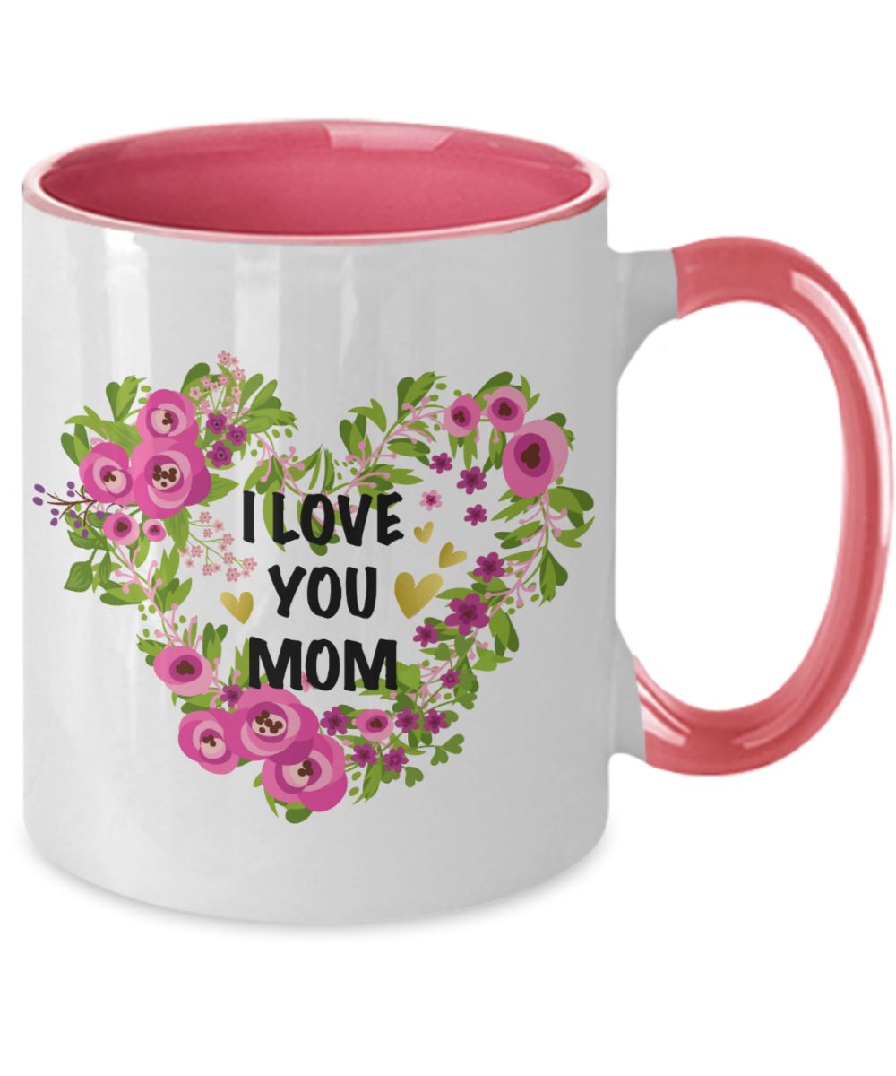 Taza dos Tonos para Mamá: I Love you Mom Coffee Mug Regalos.Gifts Two Tone 11oz Mug Pink 