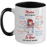 Taza dos Tonos para Mamá: Mamá eres la mejor, Te Amo… Coffee Mug Regalos.Gifts Two Tone 11oz Mug Black 
