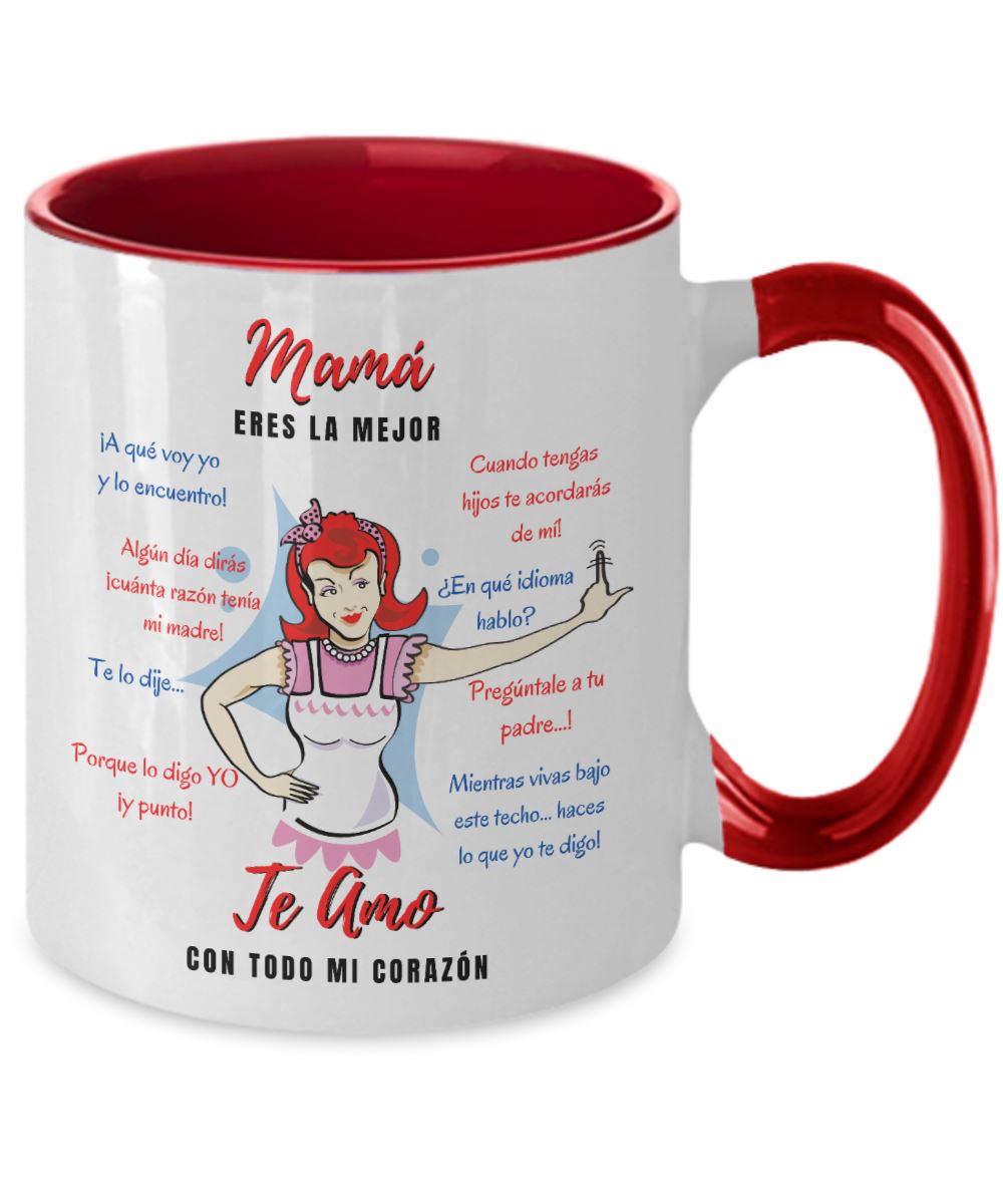 Taza dos Tonos para Mamá: Mamá eres la mejor, Te Amo… Coffee Mug Regalos.Gifts Two Tone 11oz Mug Red 