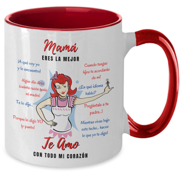Taza dos Tonos para Mamá: Mamá eres la mejor, Te Amo… Coffee Mug Regalos.Gifts Two Tone 11oz Mug Red 
