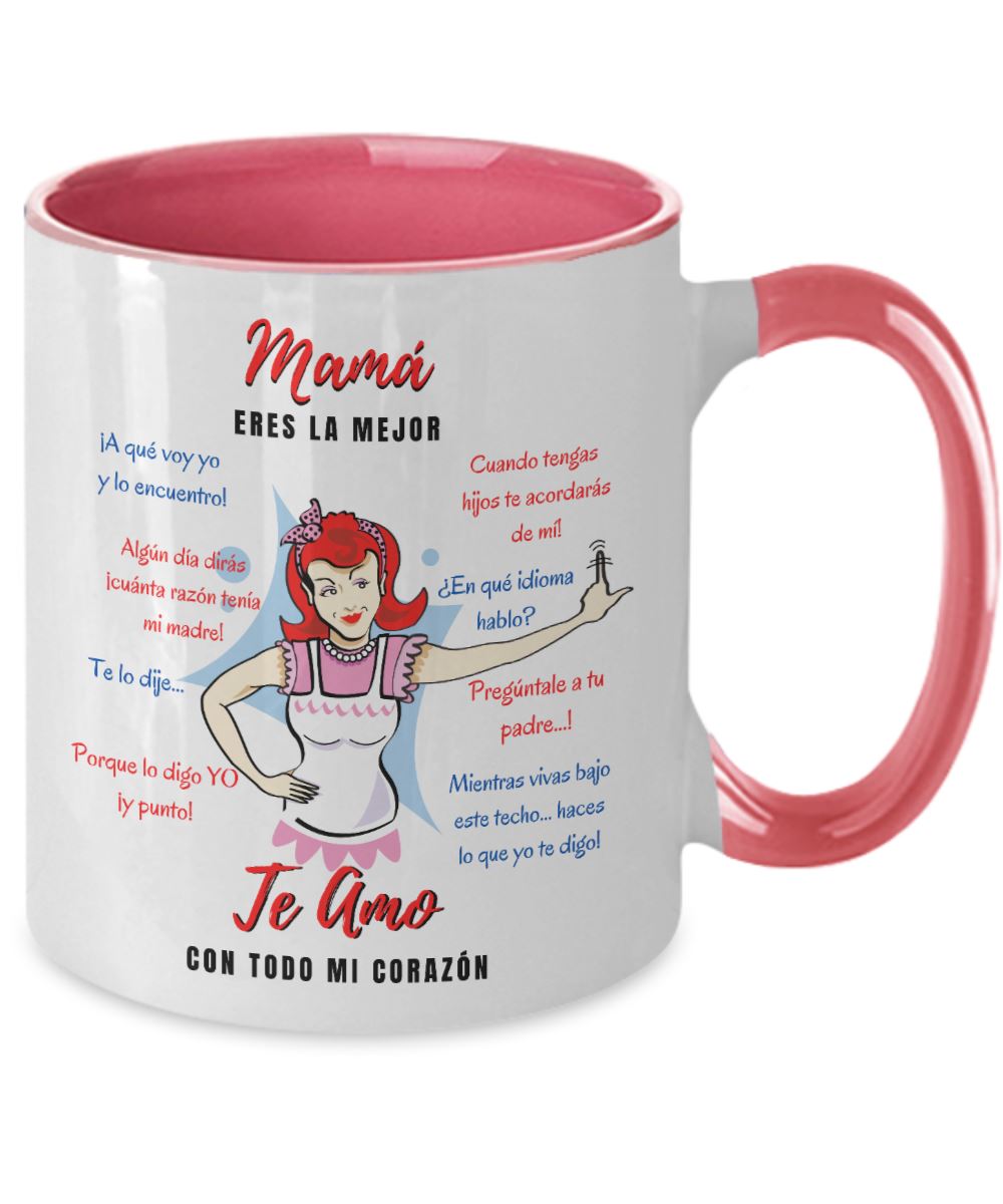 Taza dos Tonos para Mamá: Mamá eres la mejor, Te Amo… Coffee Mug Regalos.Gifts Two Tone 11oz Mug Pink 