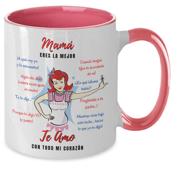 Taza dos Tonos para Mamá: Mamá eres la mejor, Te Amo… Coffee Mug Regalos.Gifts Two Tone 11oz Mug Pink 