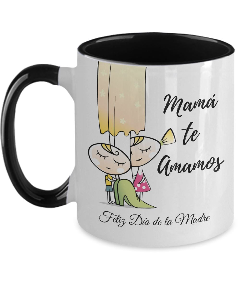 Taza dos Tonos para Mamá: Mamá te Amamos Coffee Mug Regalos.Gifts Two Tone 11oz Mug Black 