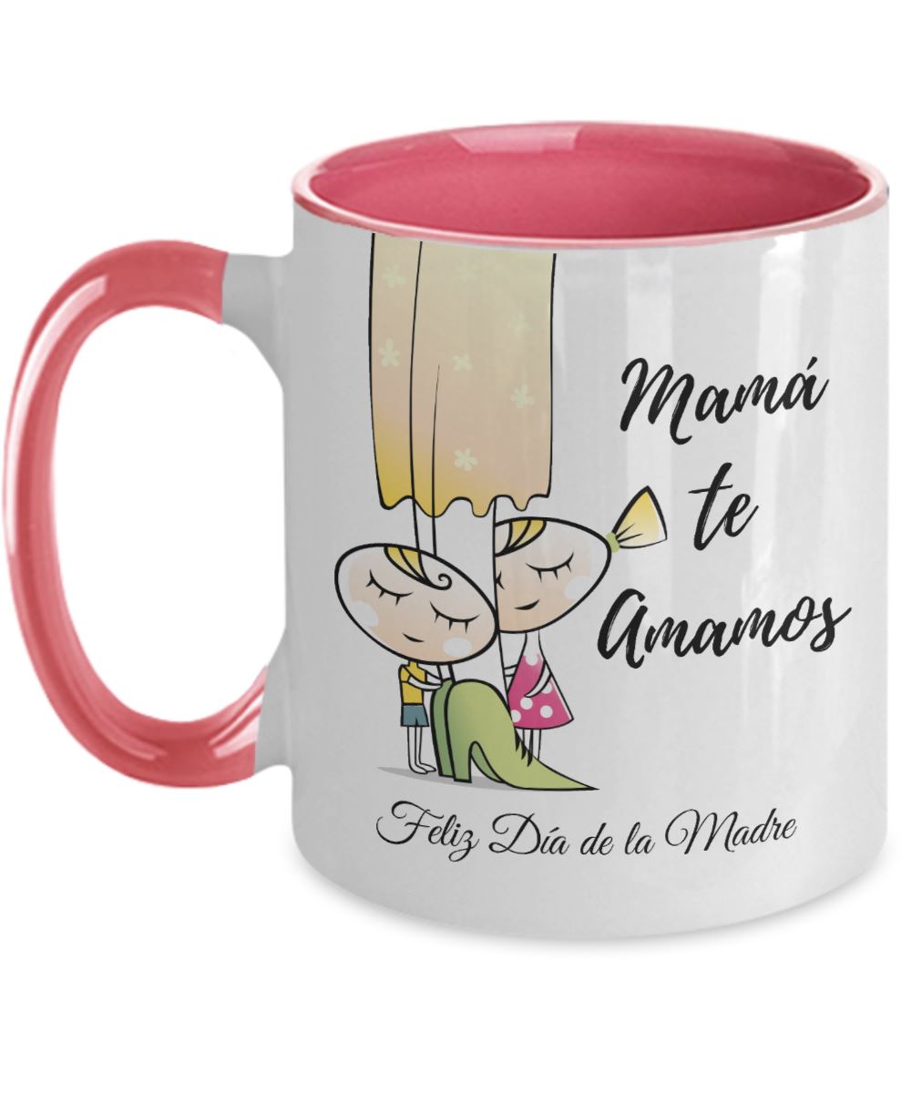 Taza dos Tonos para Mamá: Mamá te Amamos Coffee Mug Regalos.Gifts Two Tone 11oz Mug Pink 