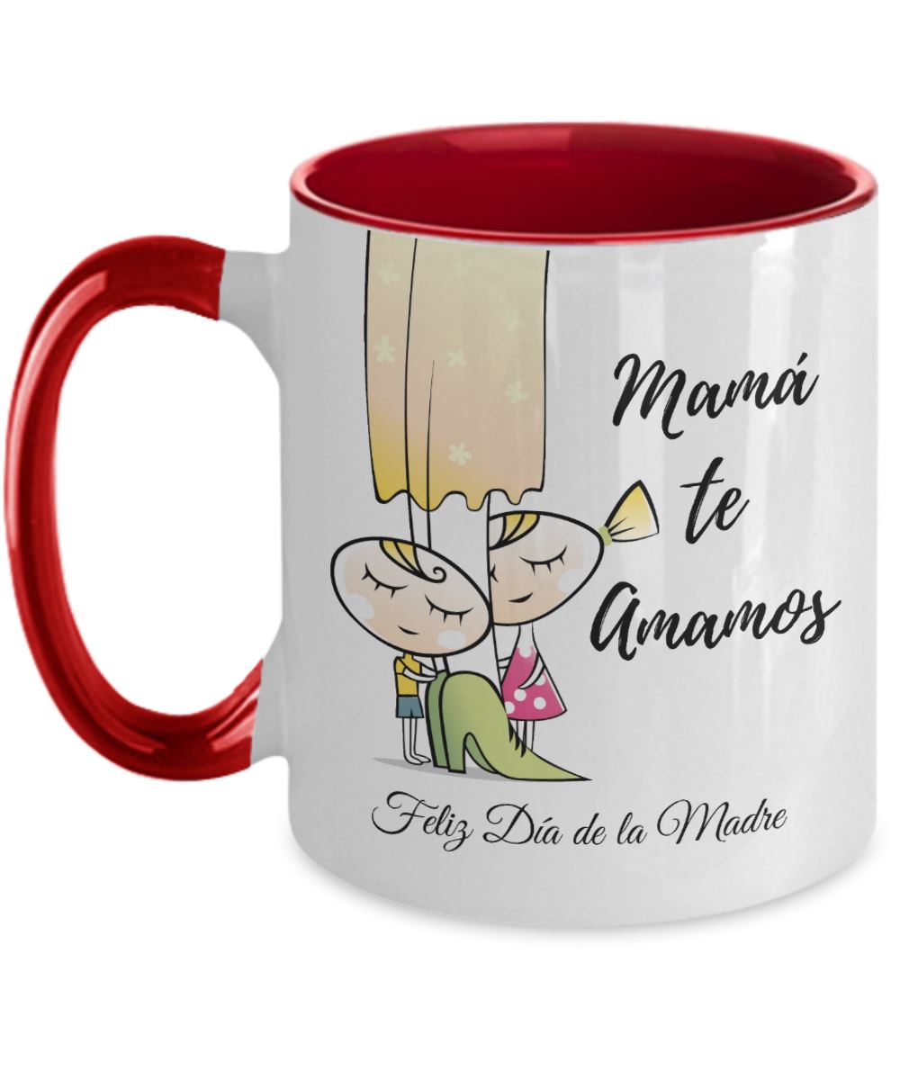 Taza dos Tonos para Mamá: Mamá te Amamos Coffee Mug Regalos.Gifts Two Tone 11oz Mug Red 