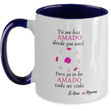 Taza dos Tonos para Mamá: Mamá, tú me has amado desde que nací, pero yo… Coffee Mug Regalos.Gifts Two Tone 11oz Mug Navy 