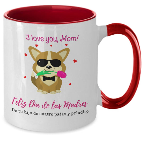 Taza dos Tonos para Mamá Perruna: I Love you Mom! Coffee Mug Regalos.Gifts Two Tone 11oz Mug Red 