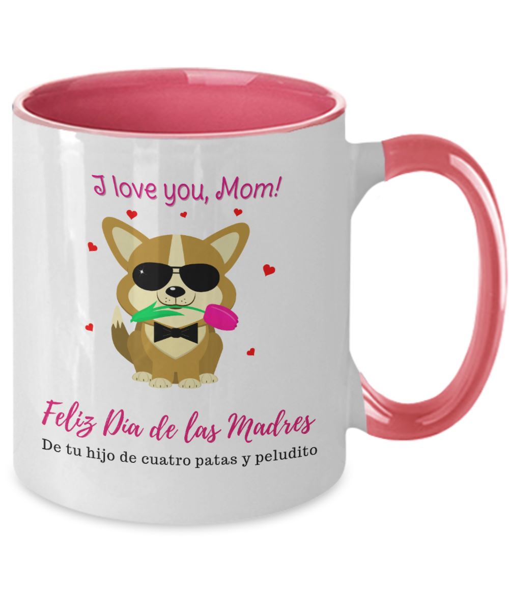 Taza dos Tonos para Mamá Perruna: I Love you Mom! Coffee Mug Regalos.Gifts Two Tone 11oz Mug Pink 