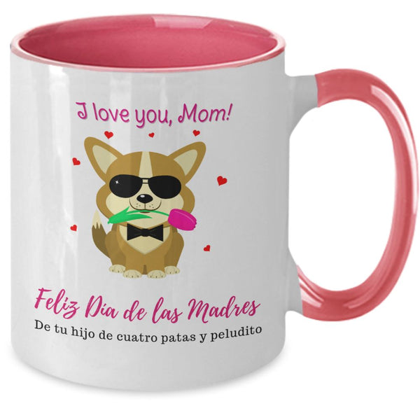 Taza dos Tonos para Mamá Perruna: I Love you Mom! Coffee Mug Regalos.Gifts Two Tone 11oz Mug Pink 