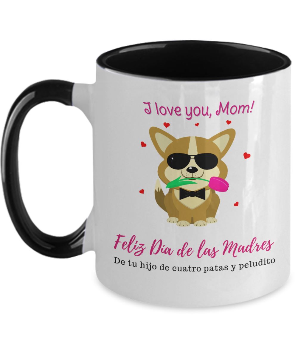 Taza dos Tonos para Mamá Perruna: I Love you Mom! Coffee Mug Regalos.Gifts Two Tone 11oz Mug Black 