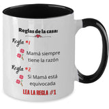 Taza dos Tonos para Mamá: Reglas de la casa… Coffee Mug Regalos.Gifts 