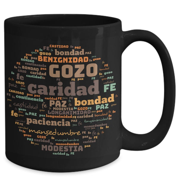 Taza Negra con Mensaje Cristiano: Frutos del Espíritu Santo Coffee Mug Regalos.Gifts 