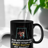 Taza Negra con mensaje de amor: Soy afortunada porque tengo al Mejor Esposo del mundo! Coffee Mug Regalos.Gifts 