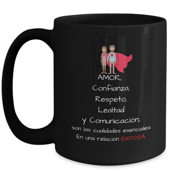 Taza Negra con Mensaje para Pareja: Amor, Confianza, Respeto… Coffee Mug Regalos.Gifts 15oz Mug Black 
