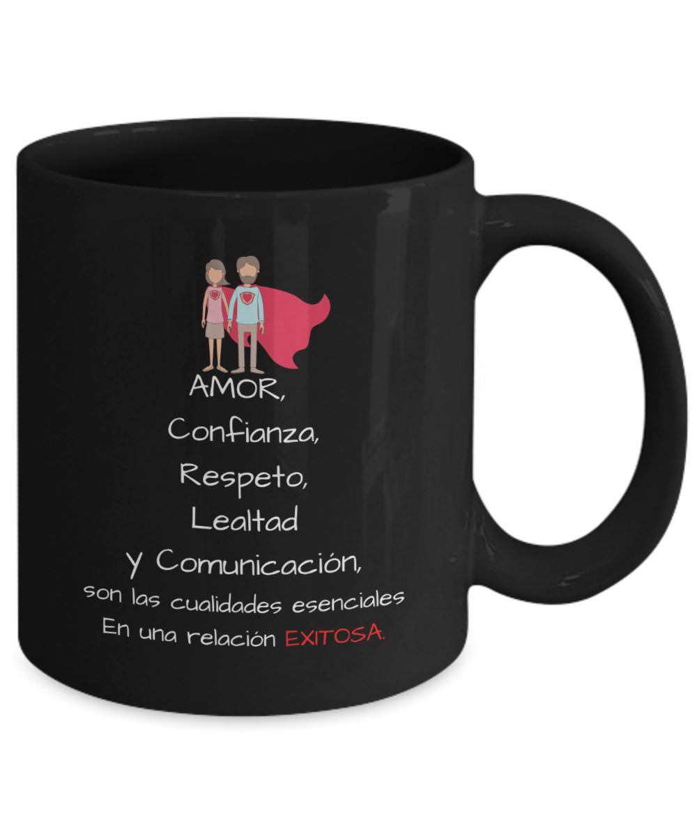 Taza Negra con Mensaje para Pareja: Amor, Confianza, Respeto… Coffee Mug Regalos.Gifts 