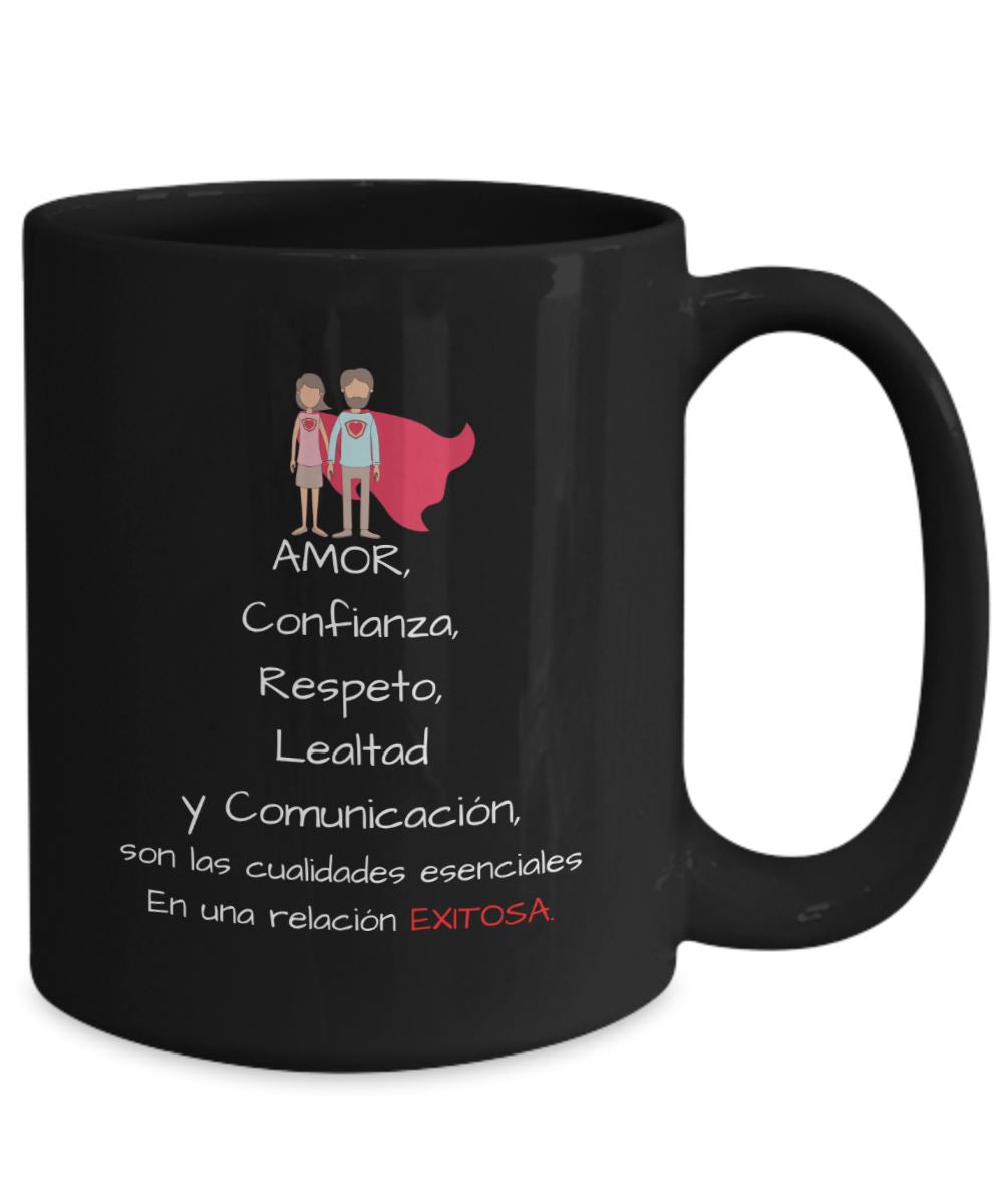 Taza Negra con Mensaje para Pareja: Amor, Confianza, Respeto… Coffee Mug Regalos.Gifts 