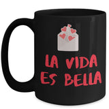 Taza negra con Mensaje Positivo: La vida es Bella Coffee Mug Regalos.Gifts 