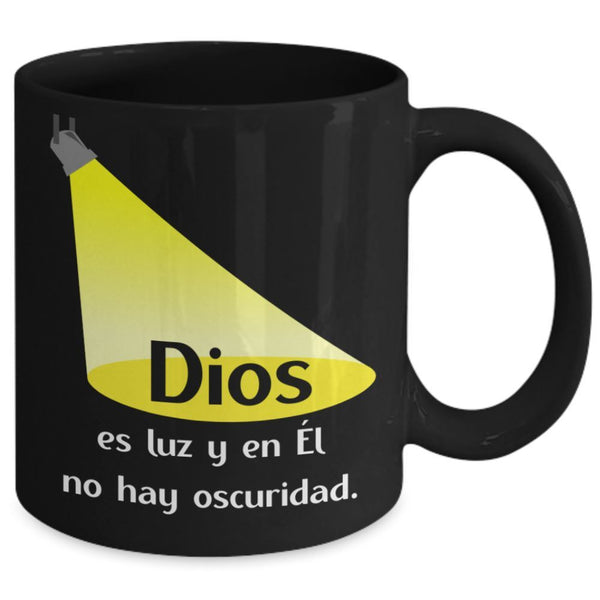 Taza Negra de Café con mensaje cristiano: Dios es luz Coffee Mug Regalos.Gifts 