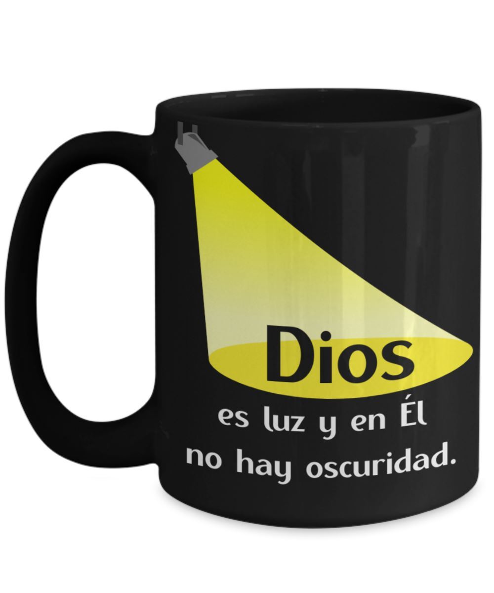 Taza Negra de Café de 15 oz: Dios es luz Coffee Mug Regalos.Gifts 
