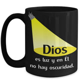 Taza Negra de Café de 15 oz: Dios es luz Coffee Mug Regalos.Gifts 